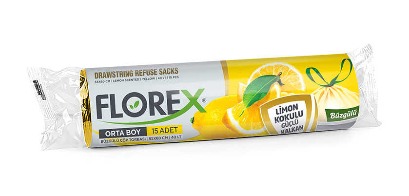 Florex Limon Kokulu Büzgülü Orta Boy Çöp Torbası 