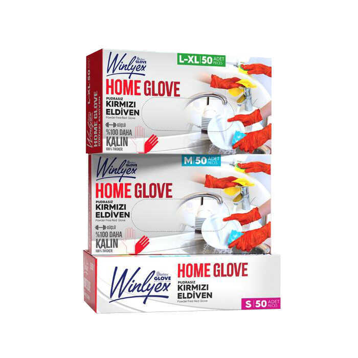 Reflex Winlyex Home Glove Pudrasız Kırmızı Eldiven L-XL Beden 50′li